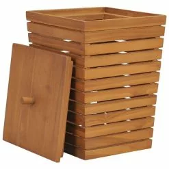 VIDAXL Panier A Linge 30x30x45 Cm Bois De Teck Massif -Meuble Soldes B2CD 1006
