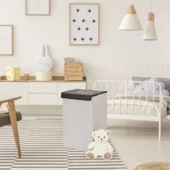 Paris Prix Panier à Linge Pliable Garçon 58cm Noir & Blanc -Meuble Soldes B2CD 1015