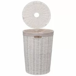 ATMOSPHERA Panier à Linge 40L Rond Costa Blanc -Meuble Soldes B2CD 1020
