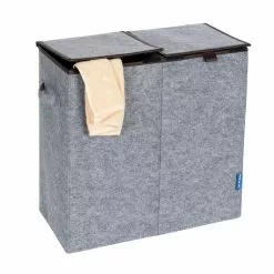 Wenko Double Panier à Linge En Feutrine Scandi - L. 52 X H. 54 Cm - Gris -Meuble Soldes B2CD 1114