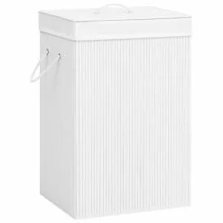 VIDAXL Panier A Linge Bambou Blanc 72 L