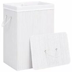 VIDAXL Panier A Linge Bambou Blanc 72 L -Meuble Soldes B2CD 1145
