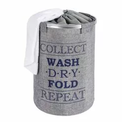 Wenko Panier à Linge Design Vintage Ringo - Diam. 40 X H. 54 Cm - Gris