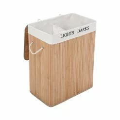CALICOSY Panier à Linge 2 Compartiments En Bambou - 100L