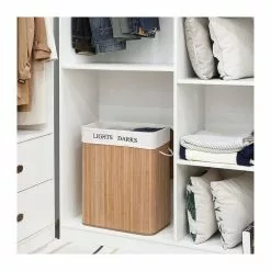 CALICOSY Panier à Linge 2 Compartiments En Bambou - 100L -Meuble Soldes B2CD 1196