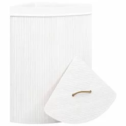 VIDAXL Panier A Linge D'angle Bambou Blanc 60 L -Meuble Soldes B2CD 1202