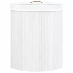 VIDAXL Panier A Linge D'angle Bambou Blanc 60 L -Meuble Soldes B2CD 1203