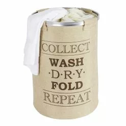 Wenko Panier à Linge Design Vintage Ringo - Diam. 40 X H. 54 Cm - Beige