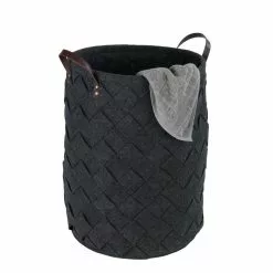Wenko Panier à Linge Design Feutrine Tressée Trovo - Diam. 40 X H. 60 Cm - Gris Anthracite