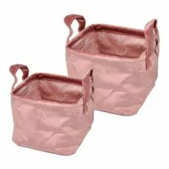 Paris Prix Lot De 2 Panières Carrées Velvet 20cm Rose
