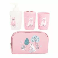 Paris Prix Set 4 Accessoires Salle De Bain Enfant Chaton Rose