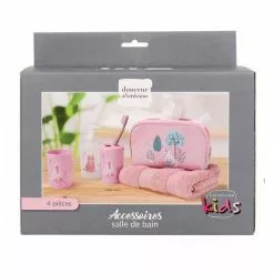 Paris Prix Set 4 Accessoires Salle De Bain Enfant Chaton Rose -Meuble Soldes B2CD 1511