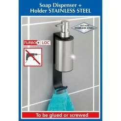 Wenko Porte Savon Liquide Mural Sans Perçage Avec Crochet Porte Serviette - Chromé -Meuble Soldes B2CD 1751