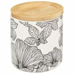 ATMOSPHERA Boite De Rangement Pour Salle De Bain Pour Coton Et Coton-tige Avec Couvercle Blackflora - Noir Et Blanc