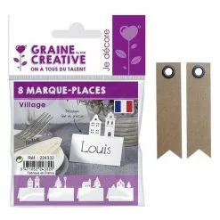 Youdoit Marque Places Pour Table De Noël Village + 20 étiquettes Kraft Fanion