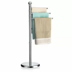 IDIMEX Porte-serviettes Sur Pied PETRA Portant Pour Vêtements Et Linge De Salle De Bain, Avec 3 Tringles Pivotantes, Structure En Métal Chr