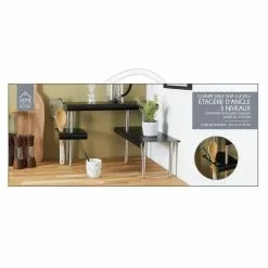 Paris Prix Étagère D'Angle De Cuisine 3 Niveaux 50cm Noir -Meuble Soldes B2CD 1857