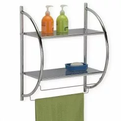 Meuble Soldes 9 IDIMEX Etagère De Salle De Bain Murale JANINE Meuble De Rangement à Fixer Avec 2 Tablettes Et 2 Barreaux Porte-serviettes, En Métal Chromé