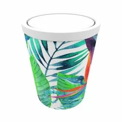 Aurlane Poubelle à Couvercle Oscillant Capacité 5L - WHEELTOP JUNGLE Et BLANC MAT -Meuble Soldes B2CD 2227