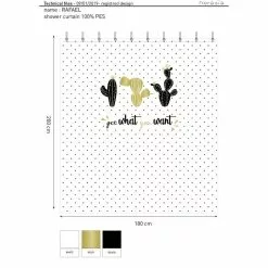 ALLIBERT Rideau De Douche Tropical CACTUSA - 180 X 200 Cm - Blanc