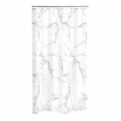 Paris Prix Rideau De Douche Imprimé Effet Marbre 180x200cm Blanc