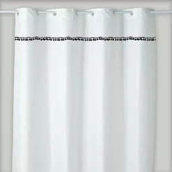 GUY LEVASSEUR Rideau De Douche Uni Blanc Pompons 180x200cm Pompons