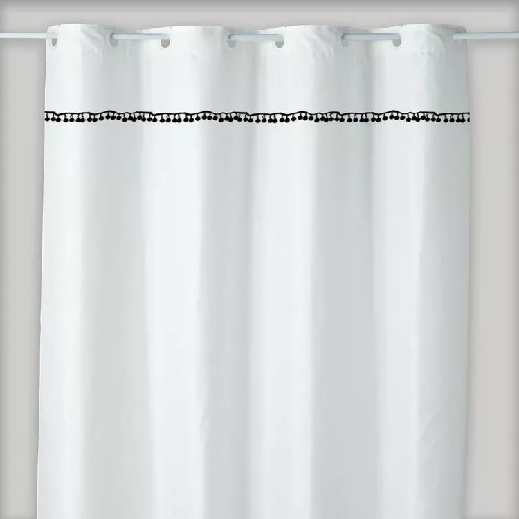 GUY LEVASSEUR Rideau De Douche Uni Blanc Pompons 180x200cm Pompons 1 GUY LEVASSEUR Rideau De Douche Uni Blanc Pompons 180x200cm Pompons