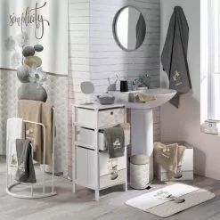 Paris Prix Rideau De Douche Imprimé Minéral 180x200cm Taupe -Meuble Soldes B2CD 431