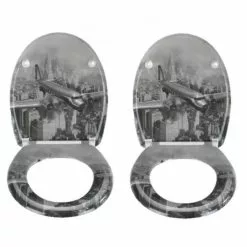 TOILINUX 2 X Abattant WC Old-Time Plane - Gris Et Blanc