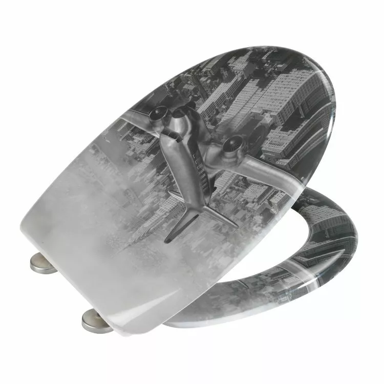 TOILINUX 2 X Abattant WC Old-Time Plane - Gris Et Blanc 3 TOILINUX 2 X Abattant WC Old-Time Plane - Gris Et Blanc – Image 3