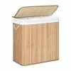 CALICOSY Panier à Linge En Bambou 3 Compartiments Avec Couvercle Et Poignées, 150L - L60 X H61,5 Cm
