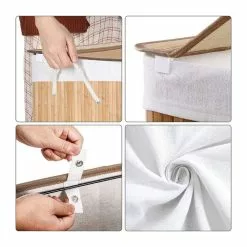 CALICOSY Panier à Linge En Bambou 3 Compartiments Avec Couvercle Et Poignées, 150L - L60 X H61,5 Cm -Meuble Soldes B2CD 682