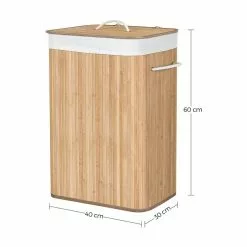 CALICOSY Panier à Linge Pliable En Bambou Avec 3 Poignées, 72L - L40 X H60 Cm -Meuble Soldes B2CD 699