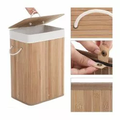 CALICOSY Panier à Linge Pliable En Bambou Avec 3 Poignées, 72L - L40 X H60 Cm -Meuble Soldes B2CD 700