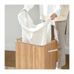 CALICOSY Panier à Linge Pliable En Bambou Avec 3 Poignées, 72L - L40 X H60 Cm -Meuble Soldes B2CD 701