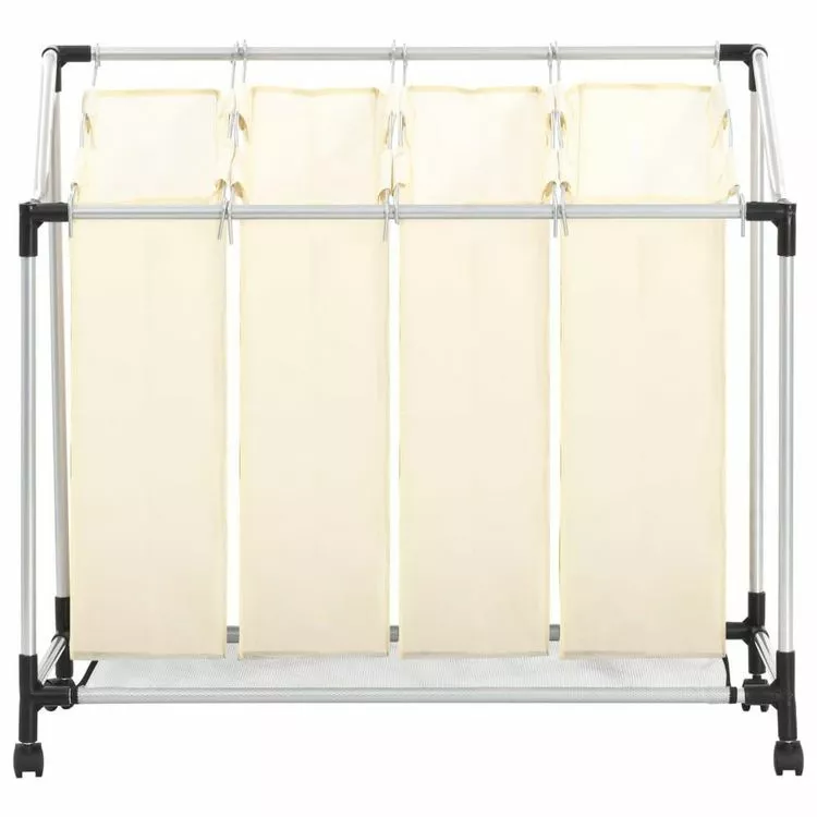 VIDAXL Trieuse A Linge Avec 4 Sacs Creme Acier 2 VIDAXL Trieuse A Linge Avec 4 Sacs Creme Acier â Image 2