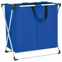 VIDAXL Trieuse A Linge A 2 Sections Bleu -Meuble Soldes B2CD 751