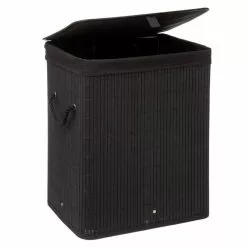DIVERS Panier à Linge Design Bamboo - L. 40 X H. 50 Cm - Noir -Meuble Soldes B2CD 769