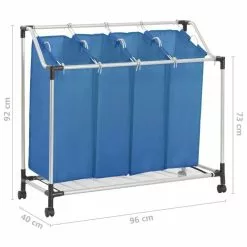 VIDAXL Trieuse A Linge Avec 4 Sacs Bleu Acier -Meuble Soldes B2CD 792