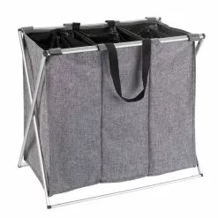 Wenko Panier à Linge 3 Compartiments Design Trio - L. 63 X H. 57 Cm - Gris Chiné
