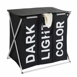 Wenko Panier à Linge Trio Top - 118 L. - 3 Compartiments - Noir