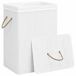 VIDAXL Panier A Linge Bambou Blanc -Meuble Soldes B2CD 884