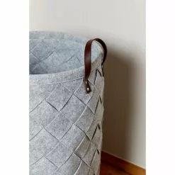 Wenko Panier à Linge Design Feutrine Tressée Trovo - Diam. 40 X H. 60 Cm - Gris Clair -Meuble Soldes B2CD 904