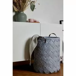 Wenko Panier à Linge Design Feutrine Tressée Trovo - Diam. 40 X H. 60 Cm - Gris Clair -Meuble Soldes B2CD 905