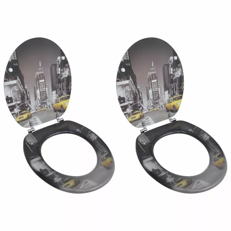 VIDAXL Sieges De Toilette Avec Couvercles 2 Pcs MDF New York 1 VIDAXL Sieges De Toilette Avec Couvercles 2 Pcs MDF New York