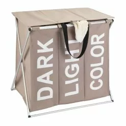Wenko Panier à Linge Trio Top - 118 L. - 3 Compartiments - Taupe