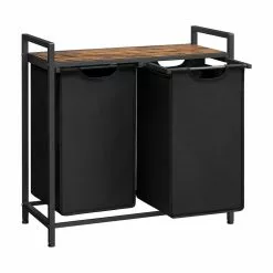 CALICOSY Panier à Linge Avec 2 Sacs En Tissu Oxford Noir Et Cadre Métal - L73 X H72 Cm