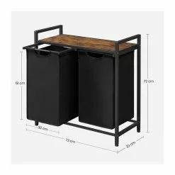 CALICOSY Panier à Linge Avec 2 Sacs En Tissu Oxford Noir Et Cadre Métal - L73 X H72 Cm -Meuble Soldes B2CD 957