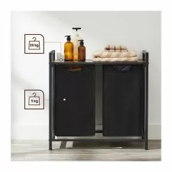 CALICOSY Panier à Linge Avec 2 Sacs En Tissu Oxford Noir Et Cadre Métal - L73 X H72 Cm -Meuble Soldes B2CD 959