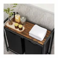 CALICOSY Panier à Linge Avec 2 Sacs En Tissu Oxford Noir Et Cadre Métal - L73 X H72 Cm -Meuble Soldes B2CD 960